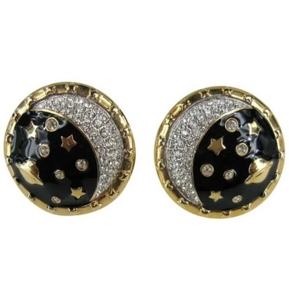 SWAROVSKI Swan Celestial Moon Stars Saturn Pave Crystal Blue Enamel Clip Earring - Picture 8 of 8